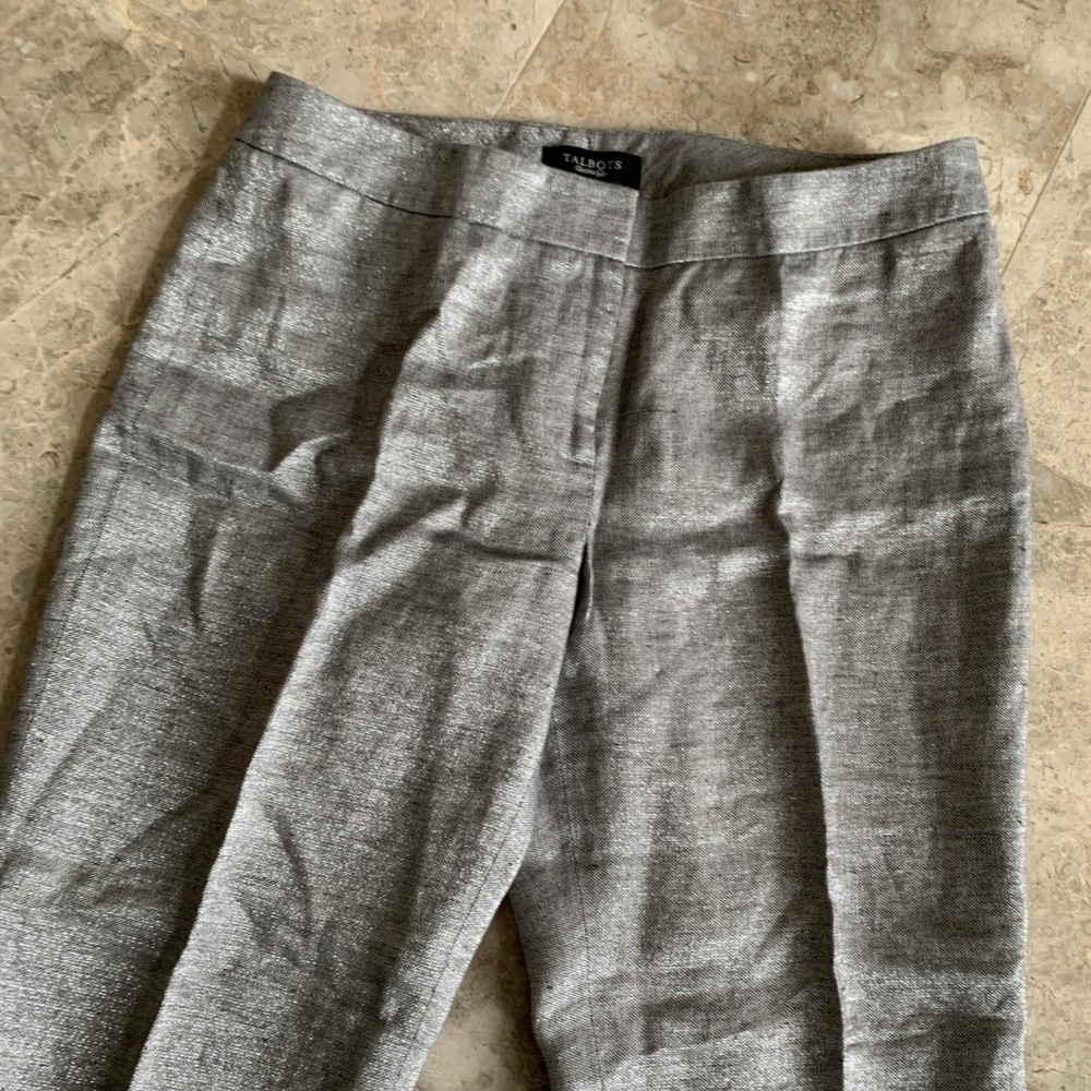 Talbots Linen Capris Pants Size 10 Gray Metallic Silver Signature Fit Womens